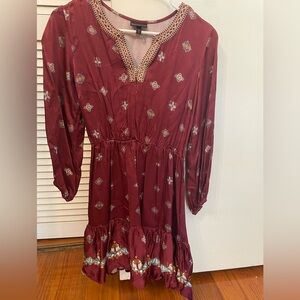 Burgundy Boho Western Dress